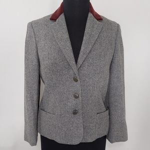 Dalton Vtg Blazer Jacket Velvet Collar Gray Rustic Wool V-neck Button Me